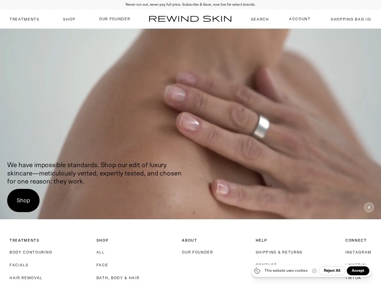 Rewind Skin Co — Shopify e-commerce store design and build for a skincare brand